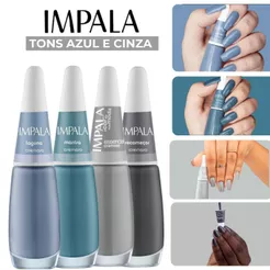 Kit Esmalte Impala Manicure 4 Tons Azul Cinza Esmalte Promoção Atacado