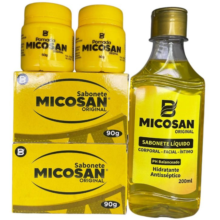 Kit Micosan Clareador com 2 Pomadas 2 Sabonete em Barra e 1 Sabonete Líquido Baruc Cosméticos