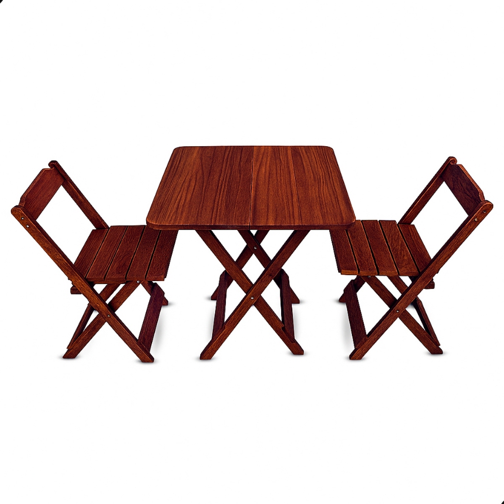 Jogo De Mesa Dobrável 70x70 C/ 2 Cadeiras Madeira Maciça