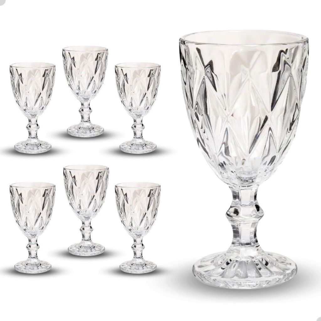 Jogo 6 Taça Diamante Copo Vidro Transparente Bico De Jaca 330ml