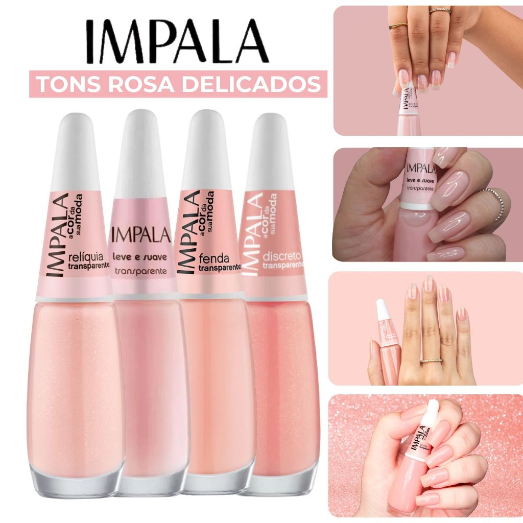 Kit Esmalte Impala 4 Tons Transparentes Rosa Delicados Manicure Atacado em Oferta na Shopee