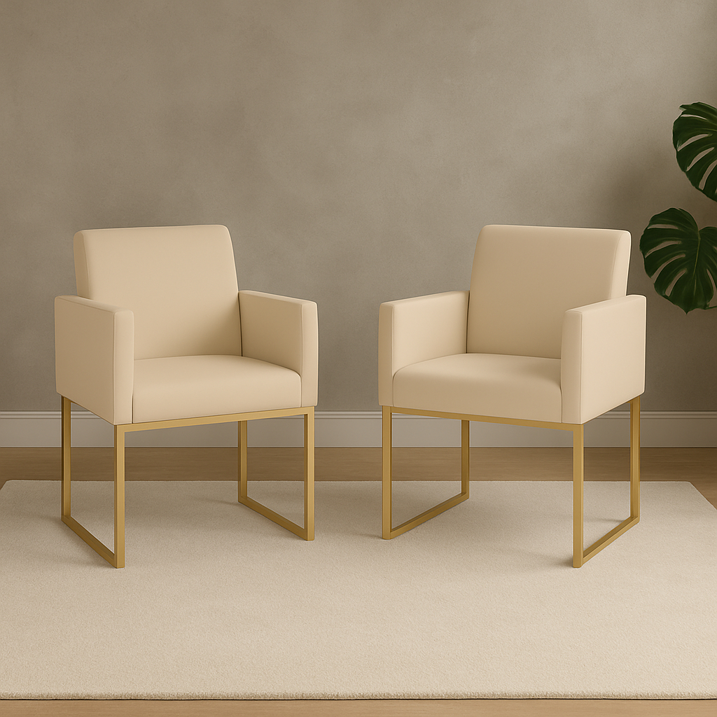 Kit 02 Poltronas Clínica Courino 3 Cores- Base Ferro Dourado em Oferta na Shopee