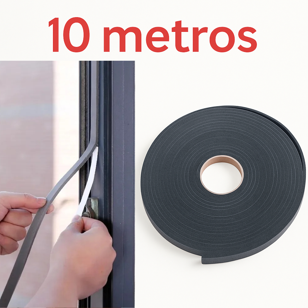 Fita Anti Ruído Espuma Adesiva PVC Automotiva Veda Fresta Porta Janela Armário Fogão Isolador Acústico - 10 metros