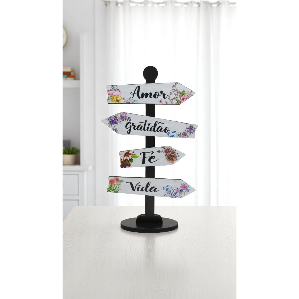 Placa Decorativa Mesa Seta Palavras Motivacionais Amor Gratidão Fé Vida em Oferta na Shopee