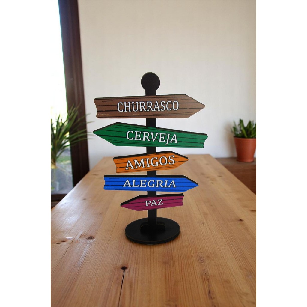 Placa Decorativa de Mesa Seta Direção Churrasco Mdf