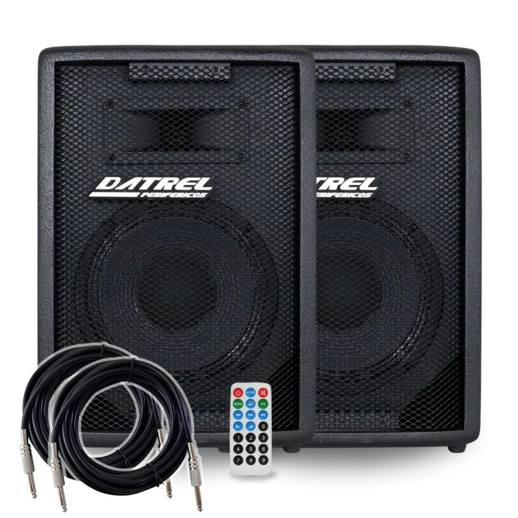 Kit 2 Caixas de Som Datrel 300w Watts RMS Ativa Passiva Profissional Acustica Audio Usb + Cabos P10