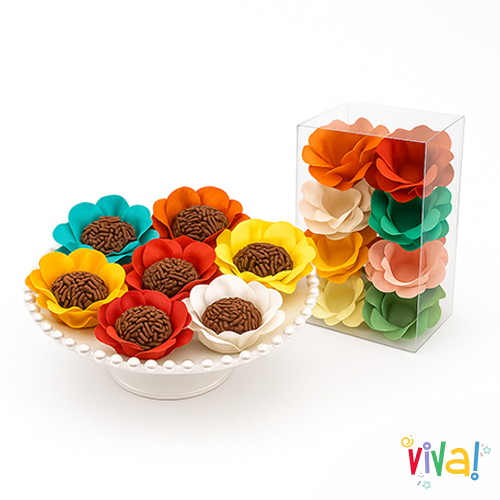 Kit 120, 80, 40 Forminhas Flor Papel Seda Para Doces Finos Duas Camadas de Pétalas Várias Cores