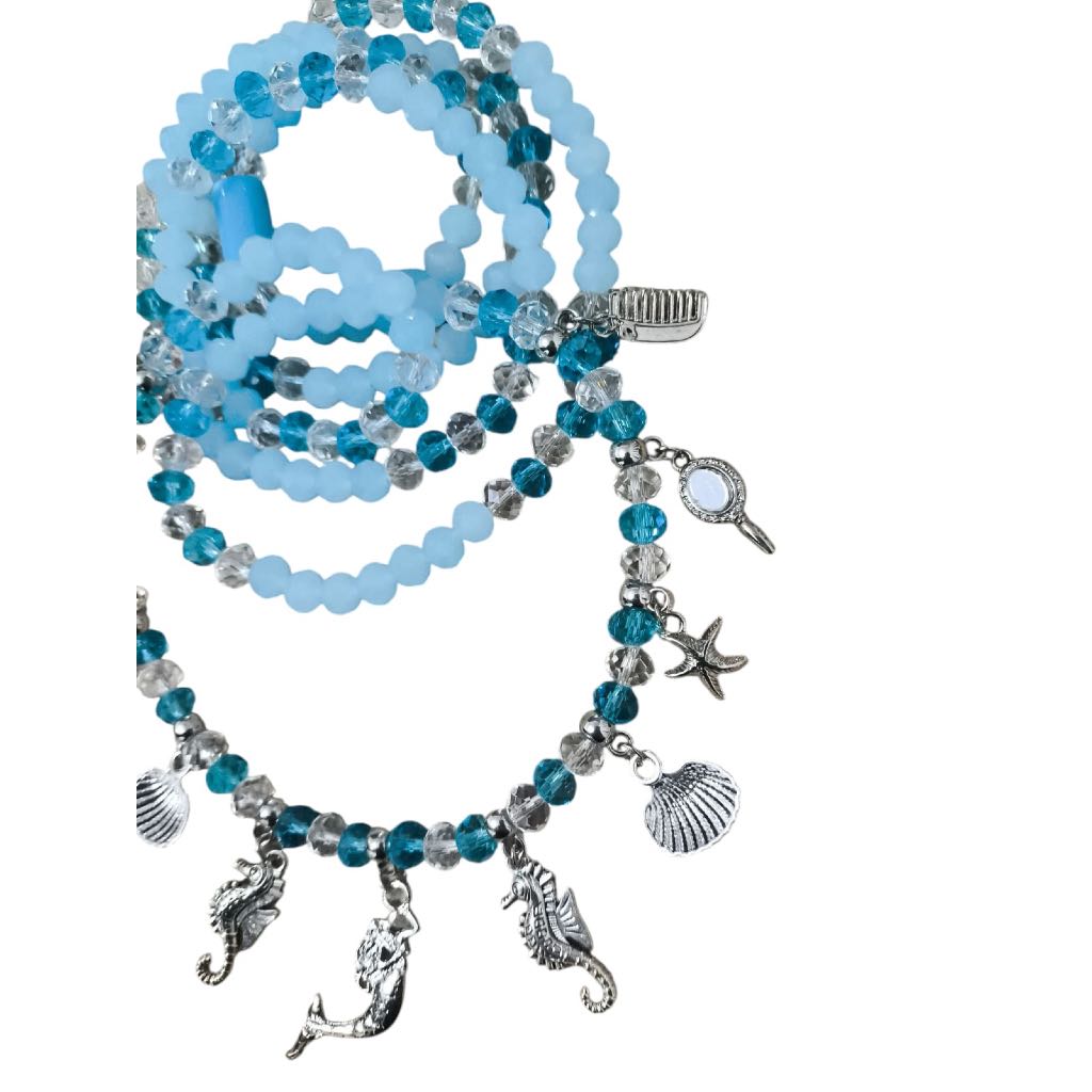 Guia Iemanjá Cristal Vidro 8mm Com Pingente 60cm Umbanda Candomblé Proteção Espiritual