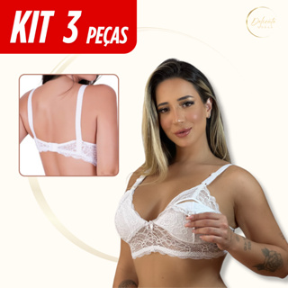 Kit 3 Sutiãs Amamentação Renda Click Fácil | Alça Reforçada Pós-Parto | P/M/G/GG em Oferta na Shopee