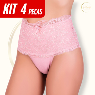 Kit 4 Calcinhas Pós-Parto Algodão Renda Cós Alto | Conforto Maternidade P-GG em Oferta na Shopee
