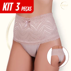 Kit 3 Calcinhas Cós Alto Modela Barriga | Algodão & Renda Pós-Parto GG-P | Envio Rápido Frete Grátis