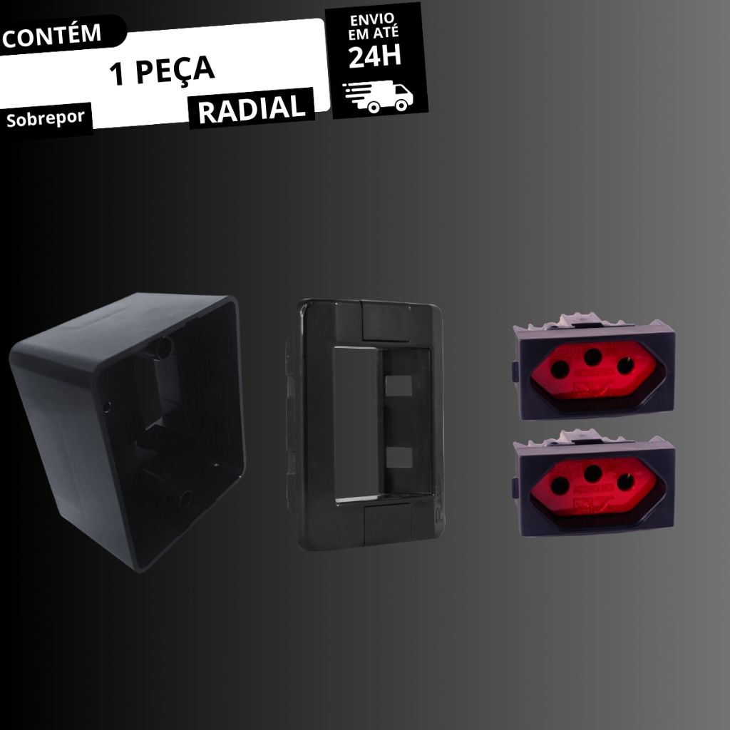 Tomada Dupla 20A 20A Vermelho Sistema X Modular Black RADIAL