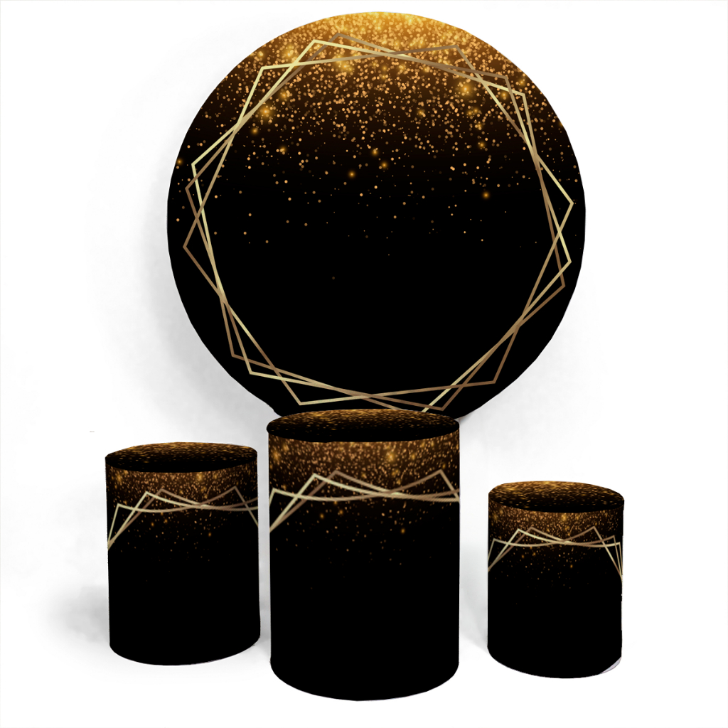 Kit Decorações Painel Capa Redonda E Capa Trio Cilíndro Festa De Aniversário Tema Purpurina Douradaa em Oferta na Shopee