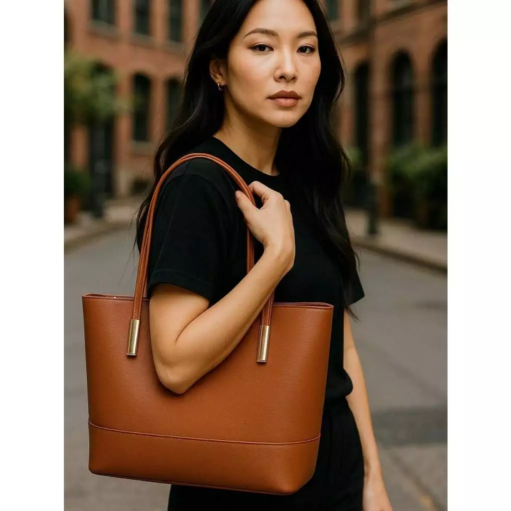 Bolsa Tote Clássica para Trabalho Couro PU Elegante de Grande Capacidade com Múltiplas Divisórias