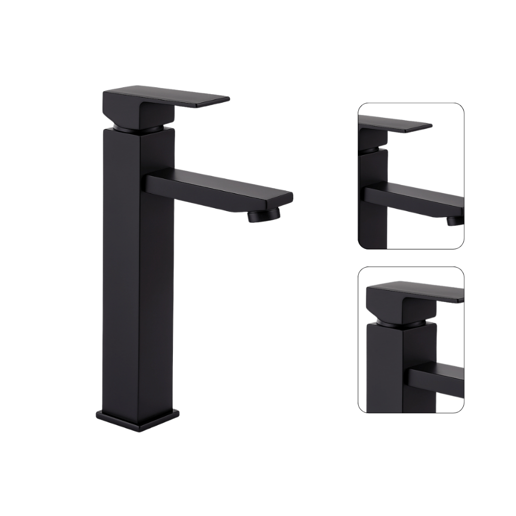 Torneira De Cuba Misturador Monocomando Alta Preto Fosco para Banheiro Lavabo Luxo Metal Quente/Fria