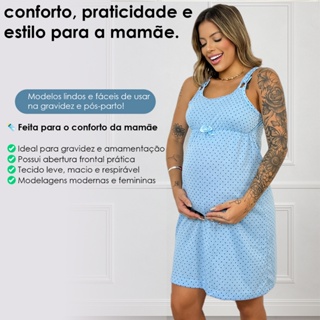 Camisola Feminina Amamentação Maternidade Gestante Alça Removível Vestido Pijama Dormir Envio Rápido em Oferta na Shopee
