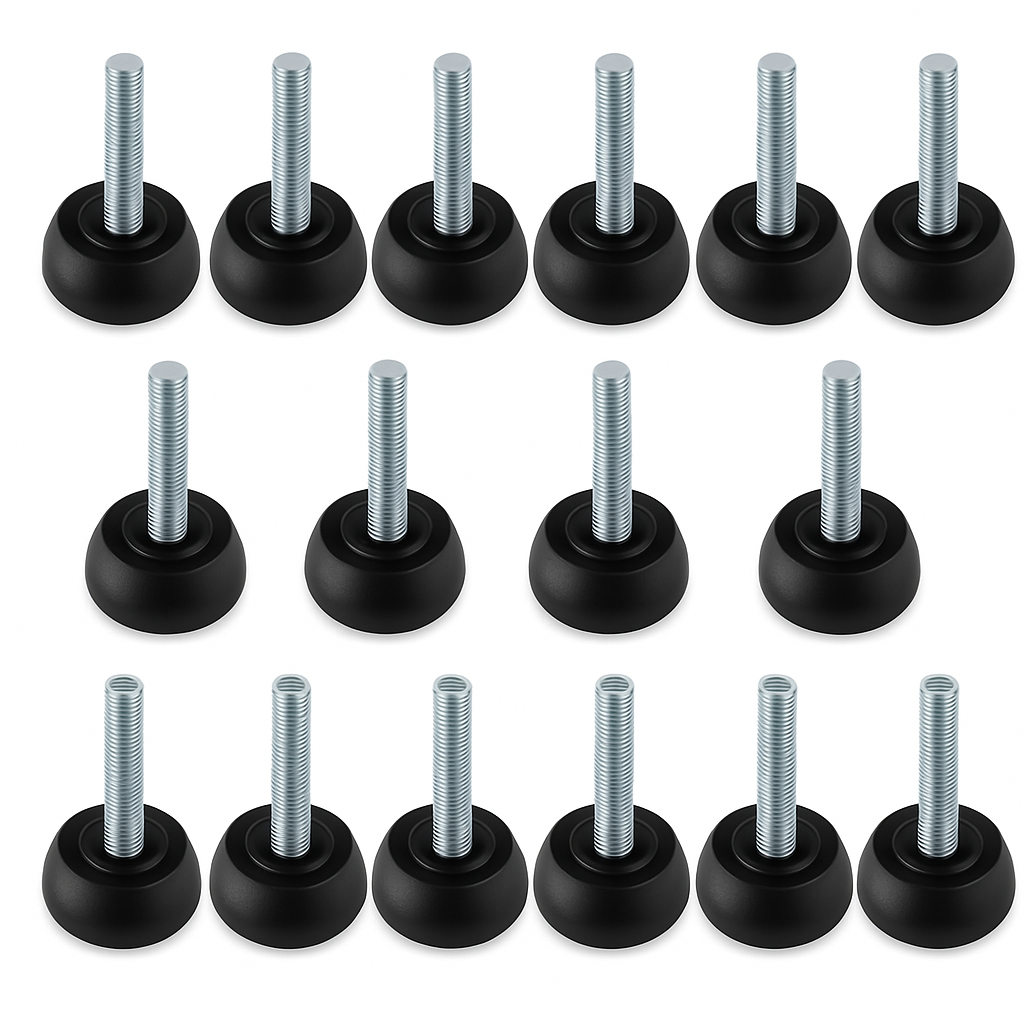 Kit 20 Pé Sapata Nivelador de Borracha Rosca M5 5/16" Pezinho Regulável PP para Móveis Mesas Puff