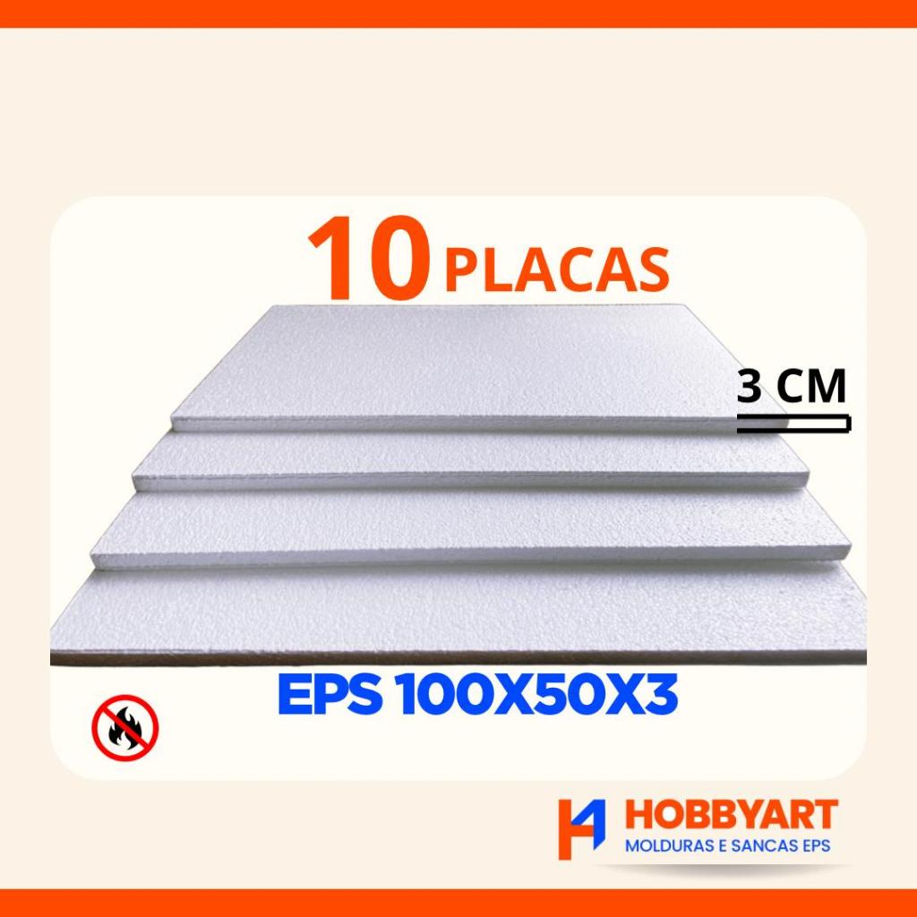 Placa Isopor Kit 10 Placas eps 100X50X3 - Material leve e versátil antichamas - Hobbyart Molduras