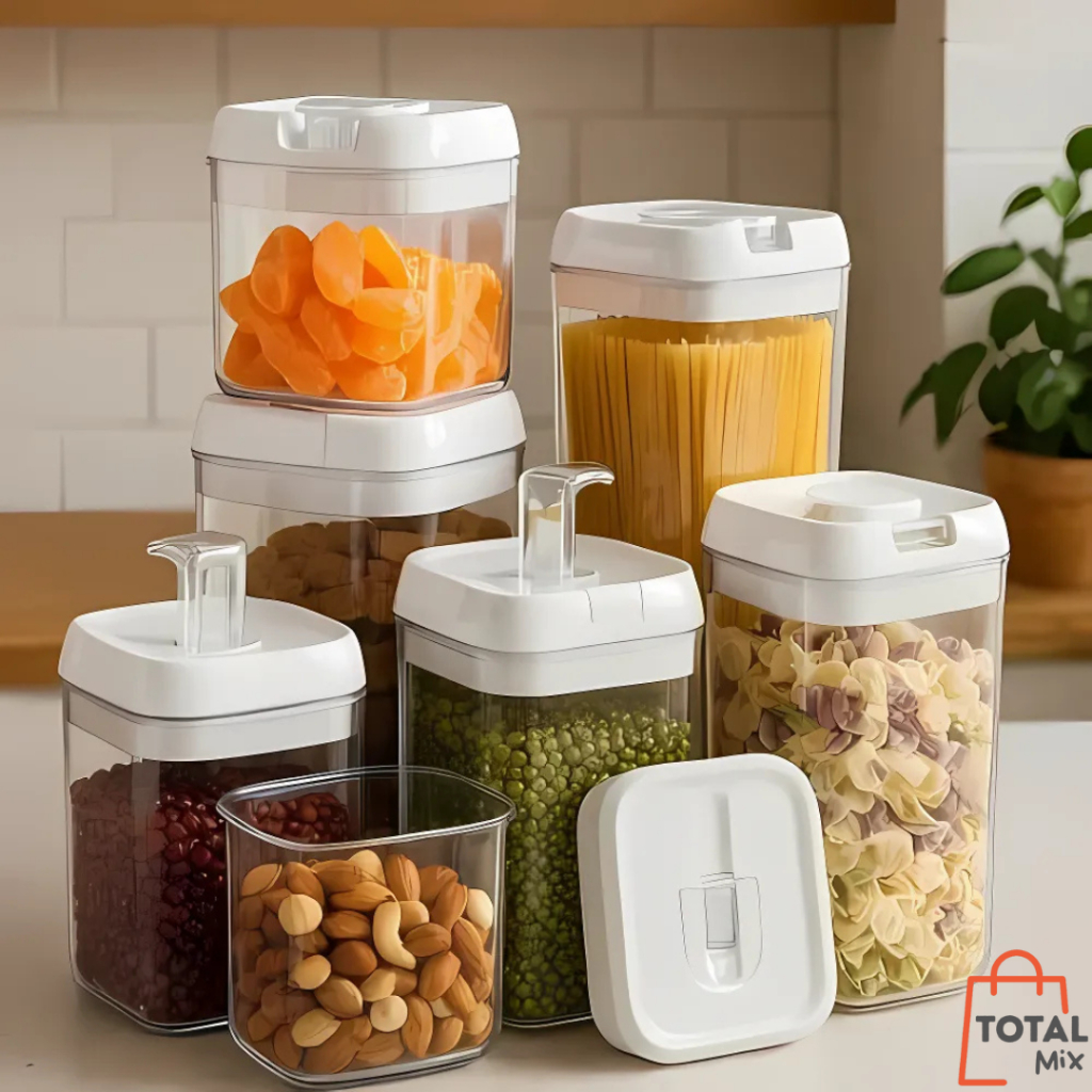 Kit 7 peças Potes Herméticos Acrílico Multiuso Organização Despensa Armário Cozinha Geladeira