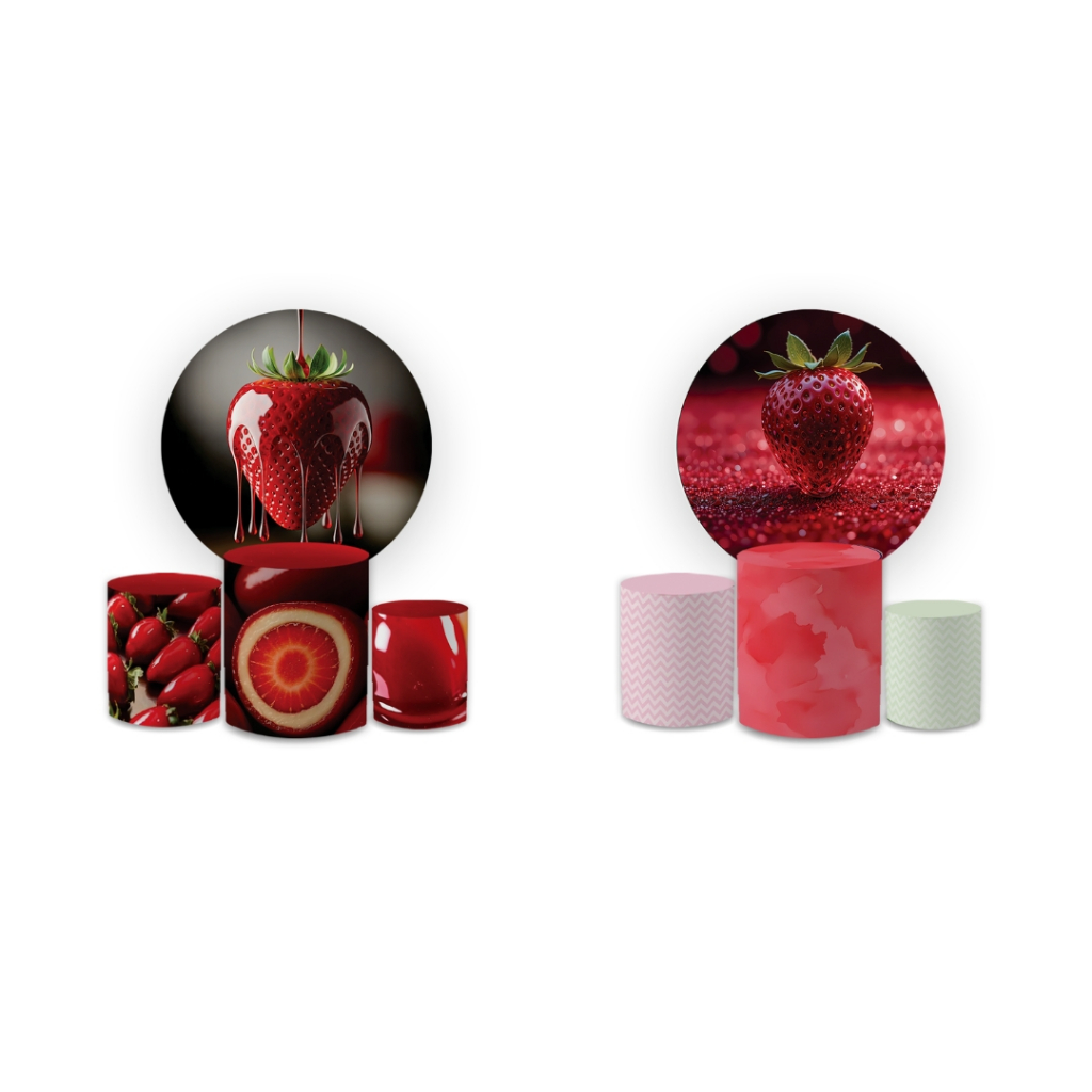 Kit Capas Festivas Para Painel e Cilindros Aniversario Decoração Lançamento Morango Do Amor