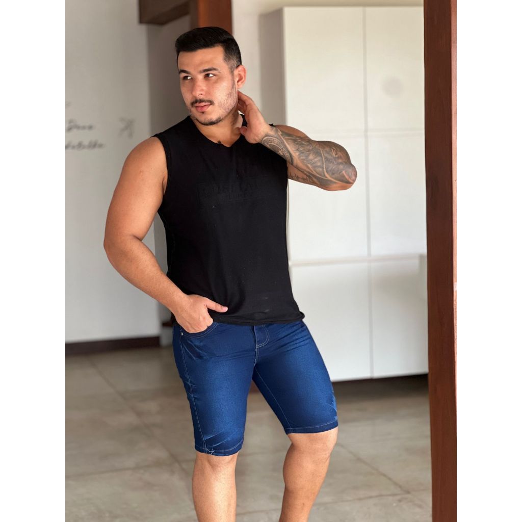 bermuda jeans com elastano,basica para homem