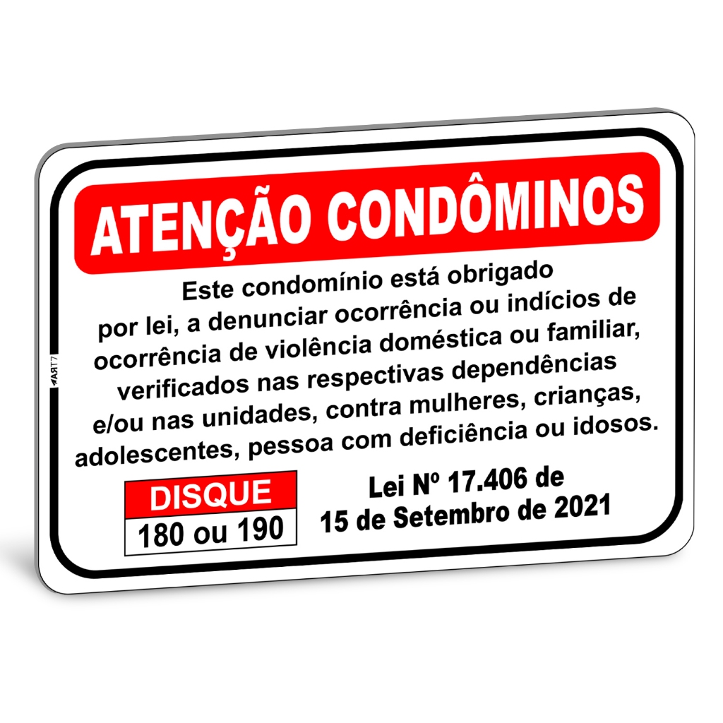Placa de Aviso para Condomínios Lei Denuncia Violencia Familiar Domestica