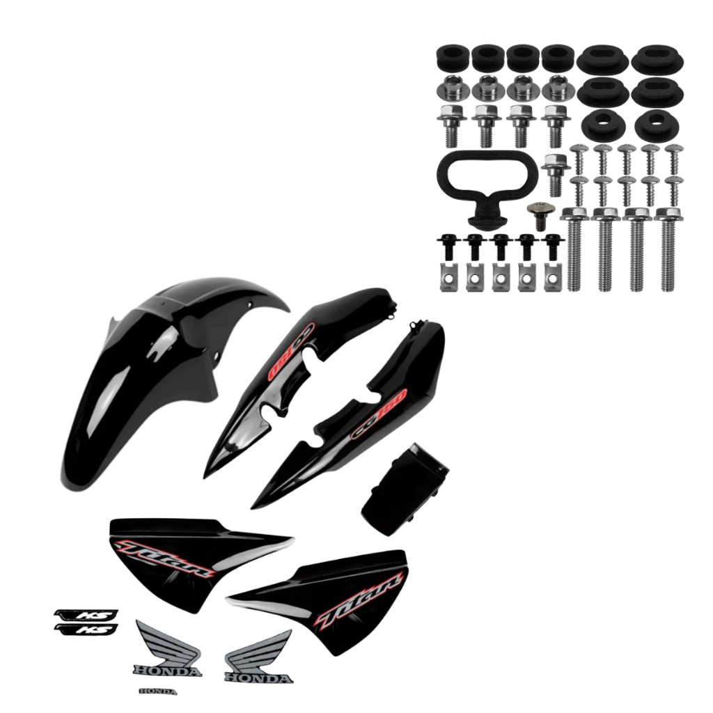 Kit Carenagem Titan 150 Preto 2004 2005 2006 2007 2008 + Adesivos e Parafusos