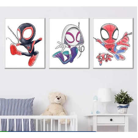 QUADROS DECORATIVOS HOMEM ARANHA MINI INFANTIL QUARTO MENINO 3 PEÇAS MDF QUADROS INFANTIS HERÓIS