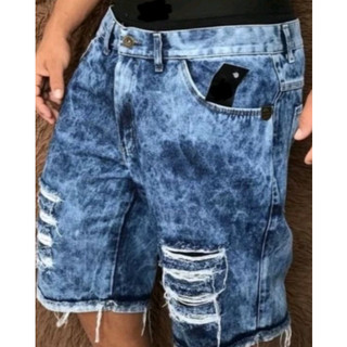 Bermuda jeans masculina tradicional rasgada shorts desfiado você escolhe a cor