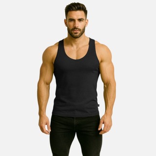Camiseta Regata Masculina Tank Americana Gringa Elástica Básica Slim Fit Viscose Elastano Conforto