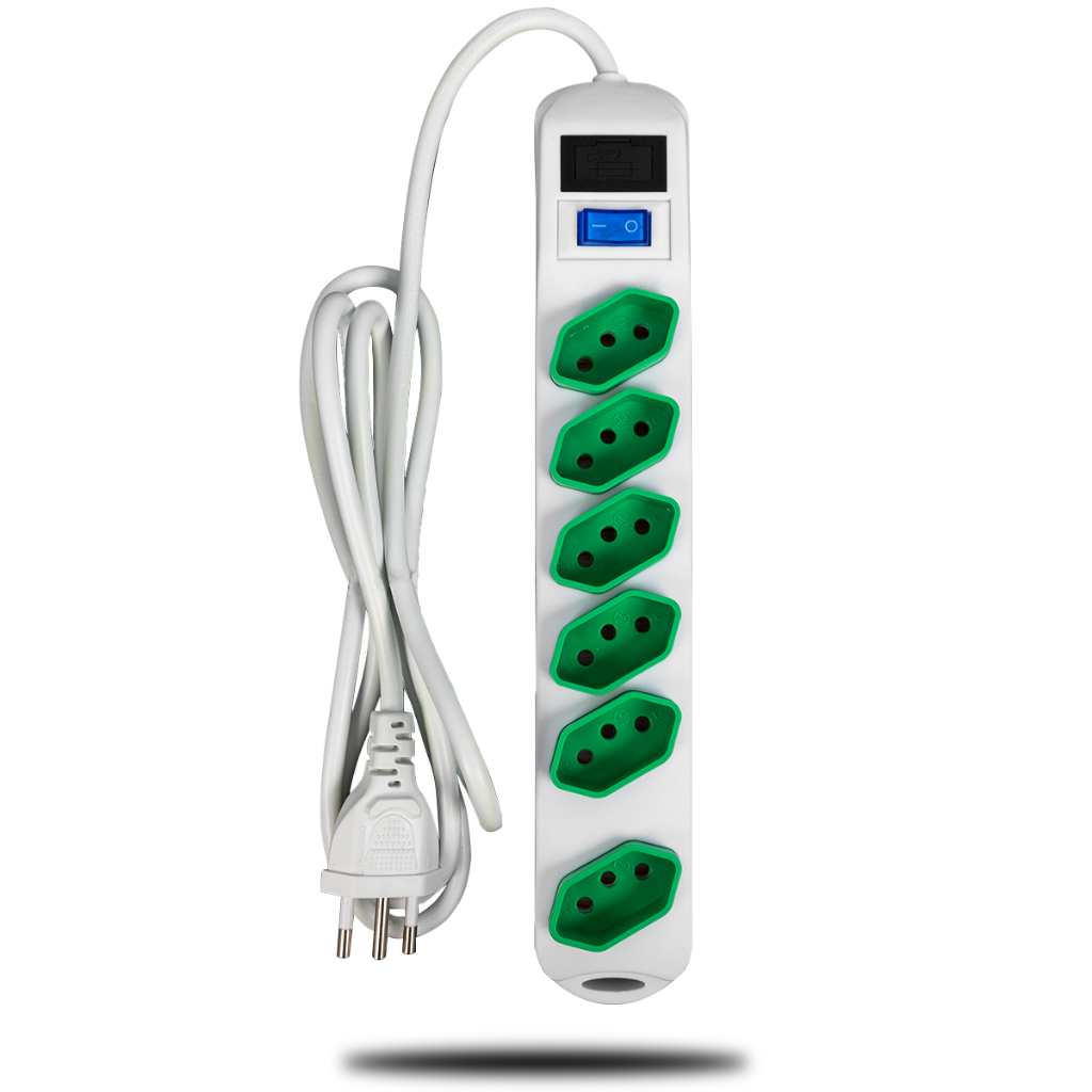 3m Extensão Elétrica 6 Tomadas Filtro De Linha Tomada Bivolt Com Fusível Interruptor Extensao- XTRAD