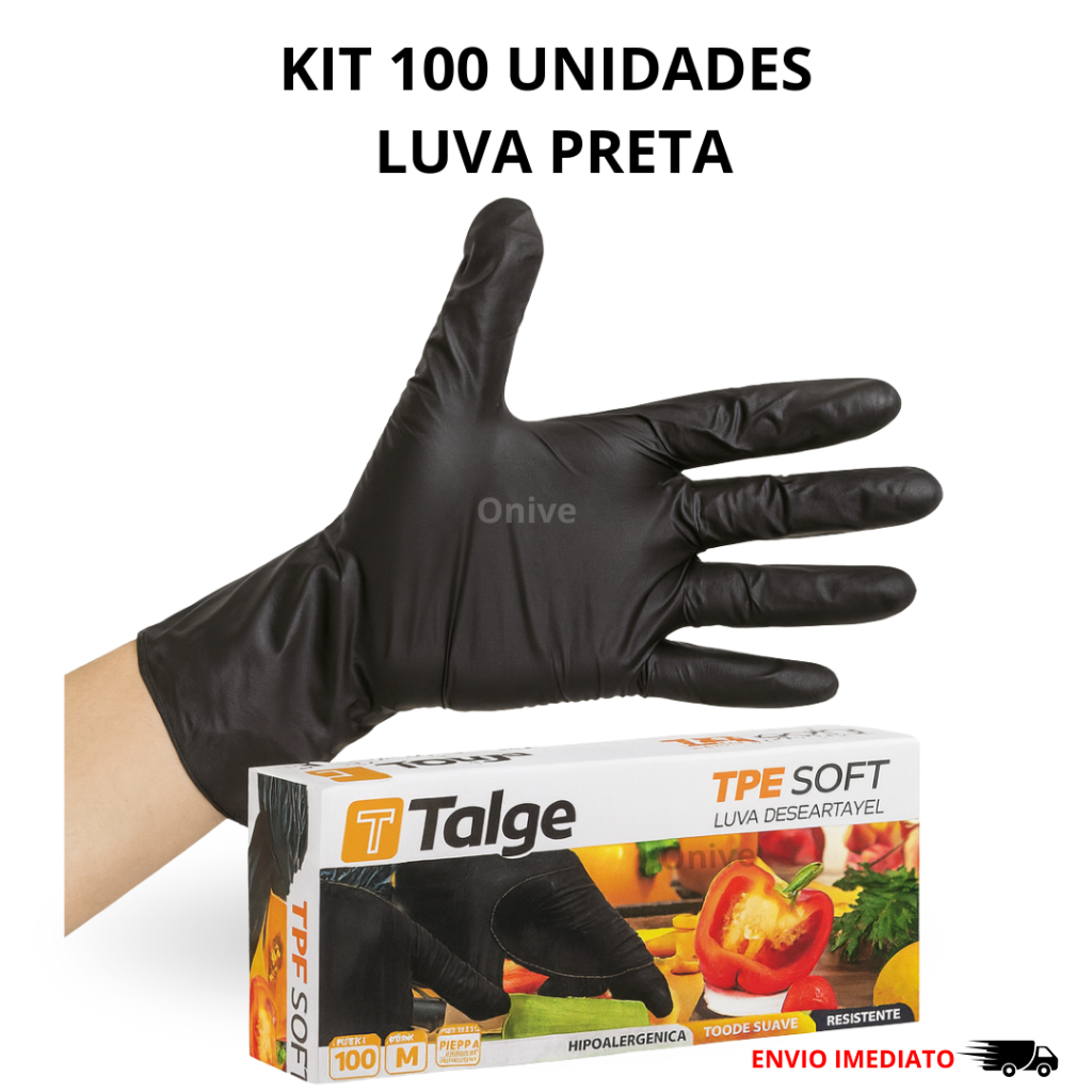 Kit Luva Vinil Preta Viniflex Descartáveis Sem Pó Uso Profissional 100 unidades