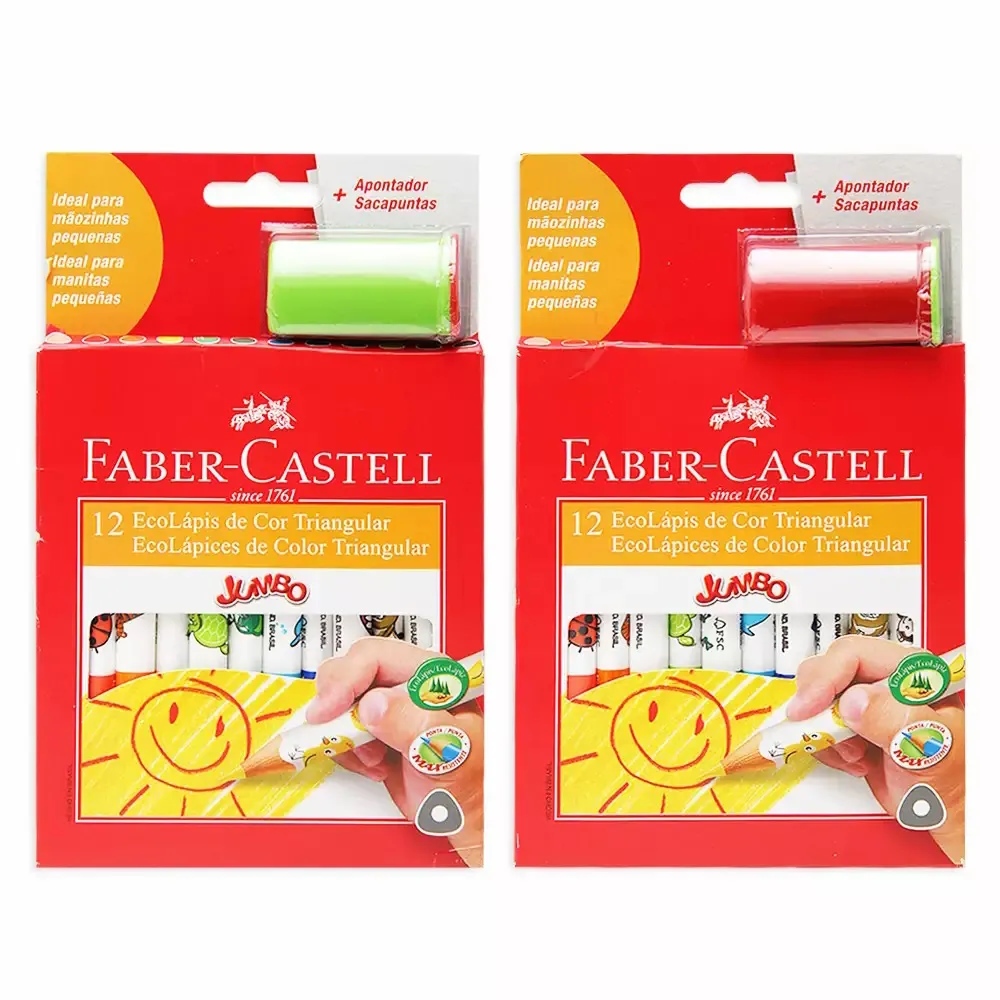 EcoLápis de cor triangular jumbo Faber-Castell 12 cores + apontador