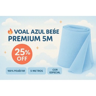 Tecido Voal Azul Bebê Premium 100% Poliéster 5m x 3m Cor Especial Quarto Infantil Decoração"
