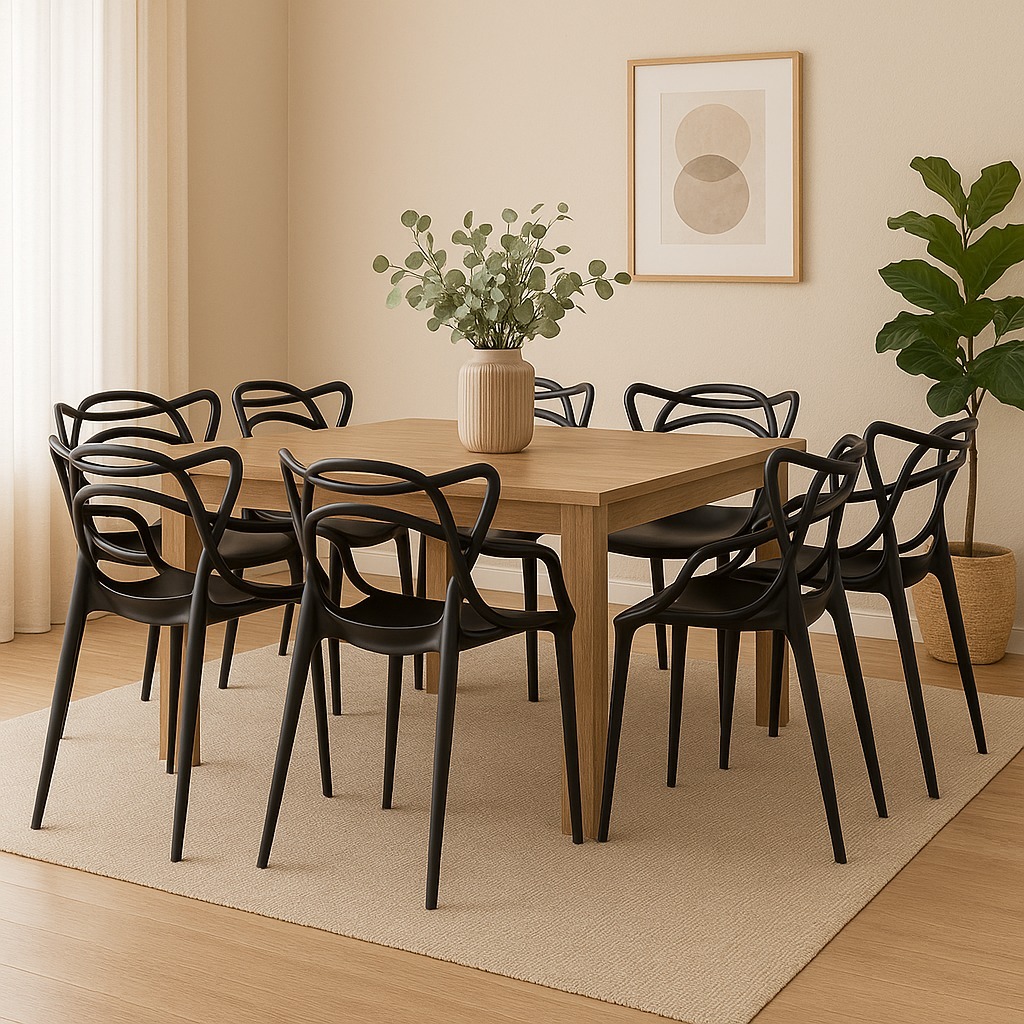 Detalhes do Kit 8 Cadeiras Allegra Sala de Jantar Cozinha Jardim La Mobilia Empilhável