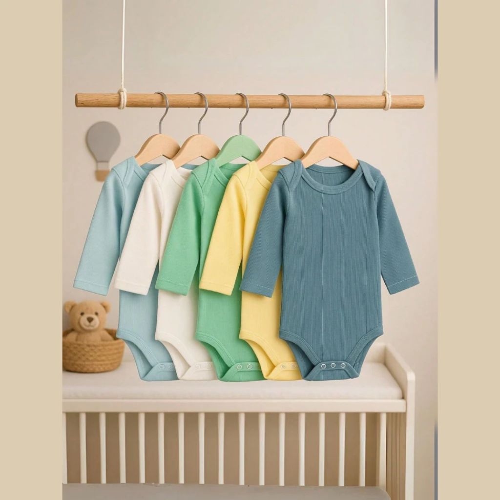 Kit 5 Body Infantil Bebê Caneladinho Roupinha Enxoval Menino Premium