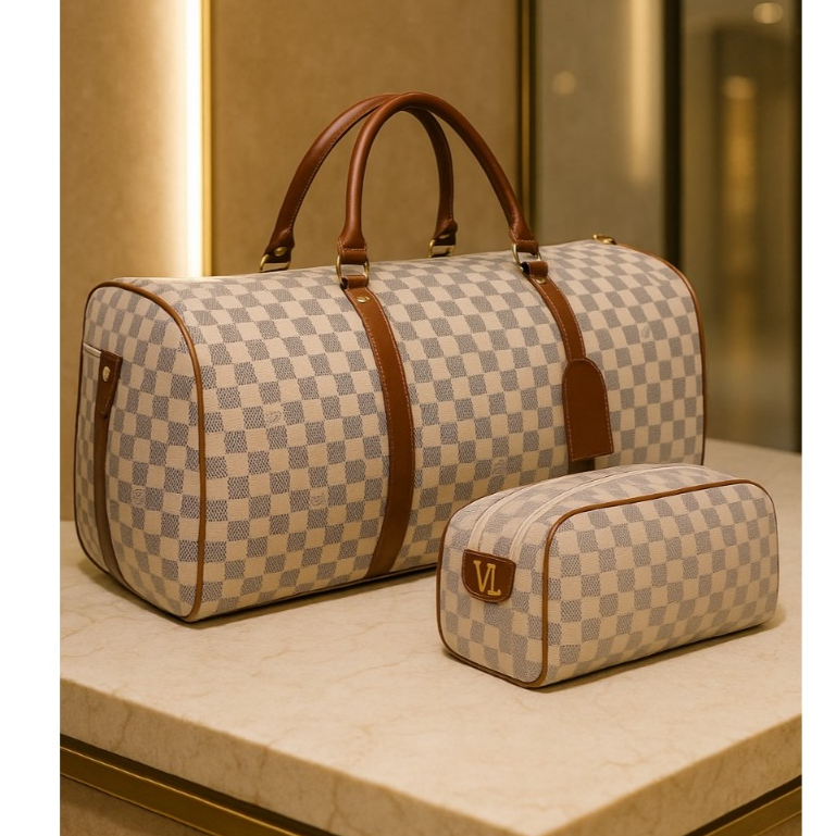 Kit Com Mala 10KG + Necessaire Organizadora de Objetos Estampada Xadrez e Letras VL Aero Viagem