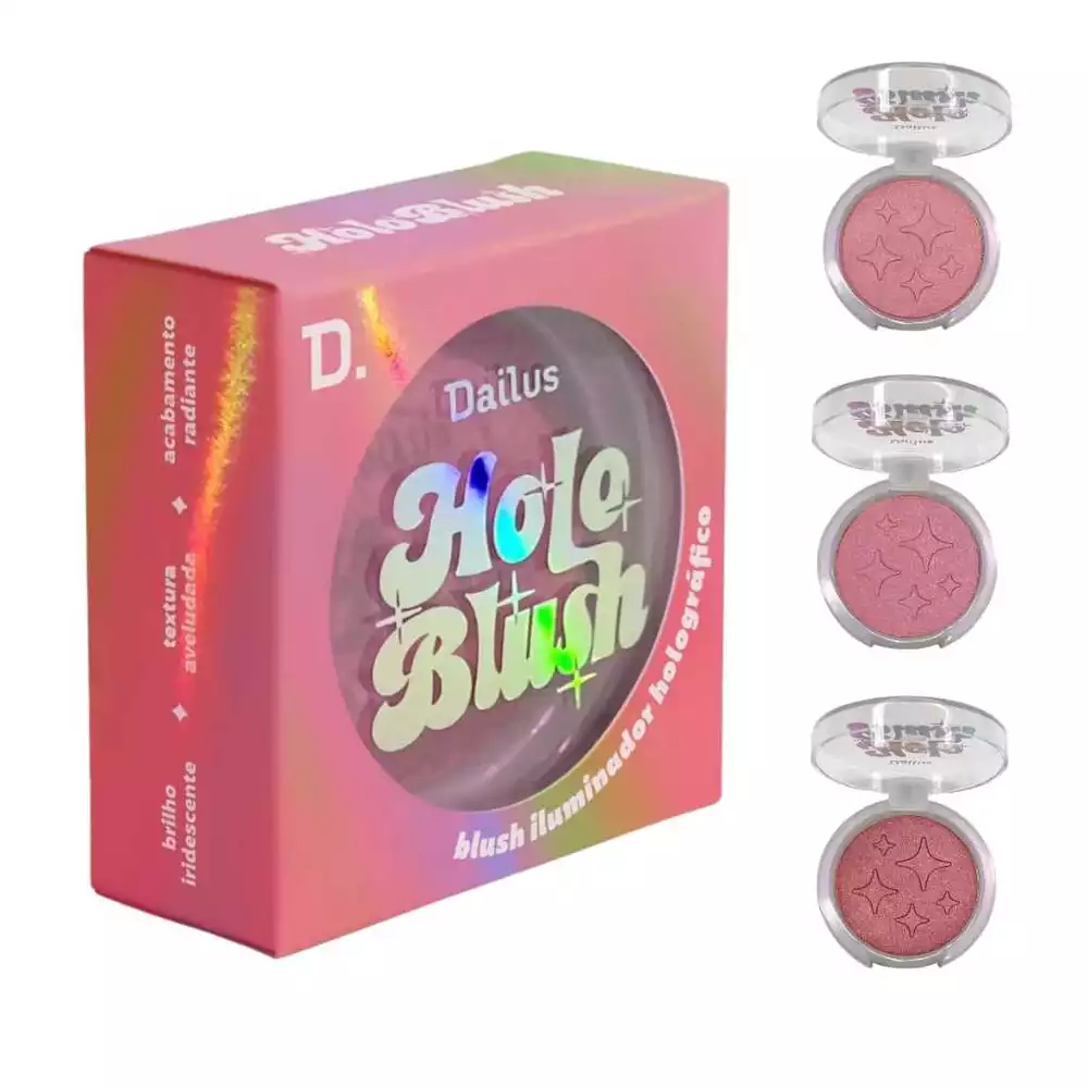 Holo Blush Dailus 5,2g Blush e Iluminador 2 em 1 Efeito Holográfico Alta Pigmentação Vegano - Escolha a Cor