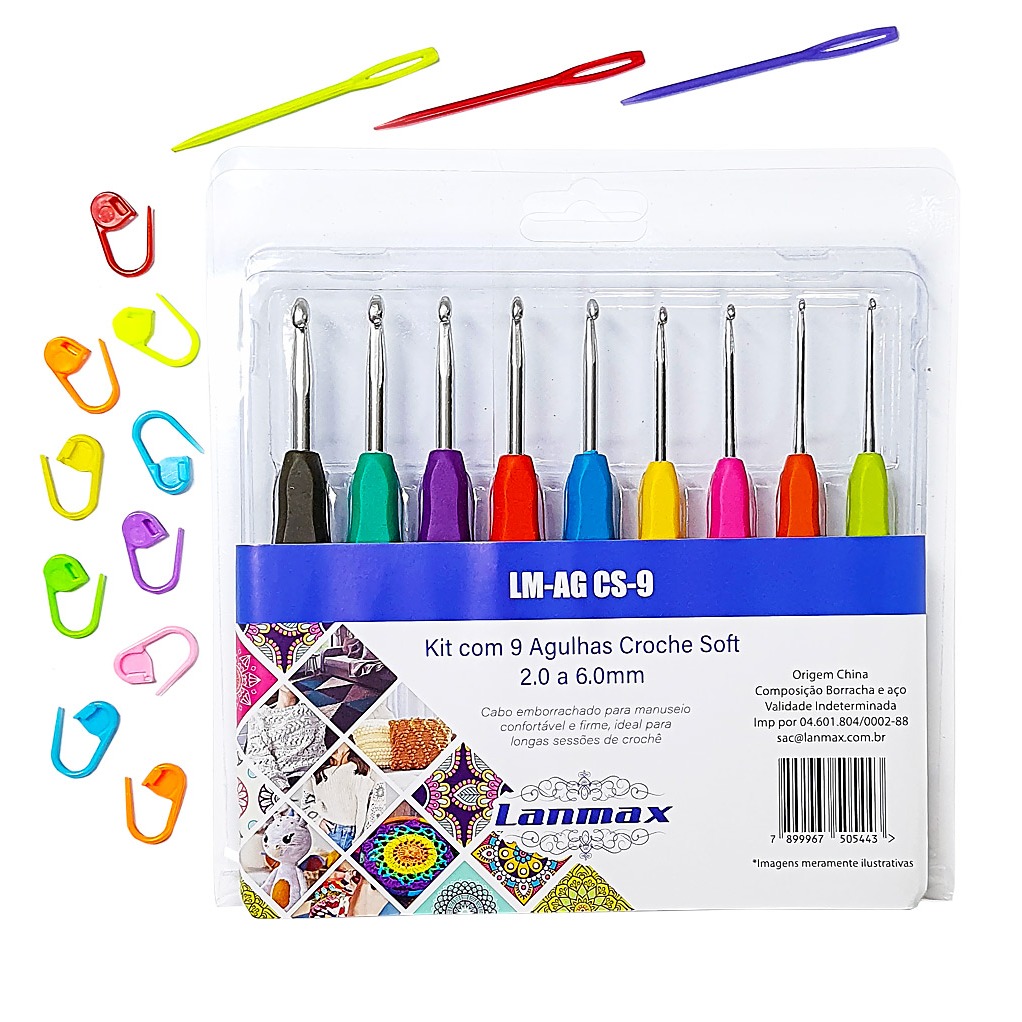 Kit Agulhas Crochê Soft Cabo Emborrachado - 9 Unid 2 A 6 Mm + 10 Marcador Ponto + 3 Agulhas De 7 Cm em Oferta na Shopee