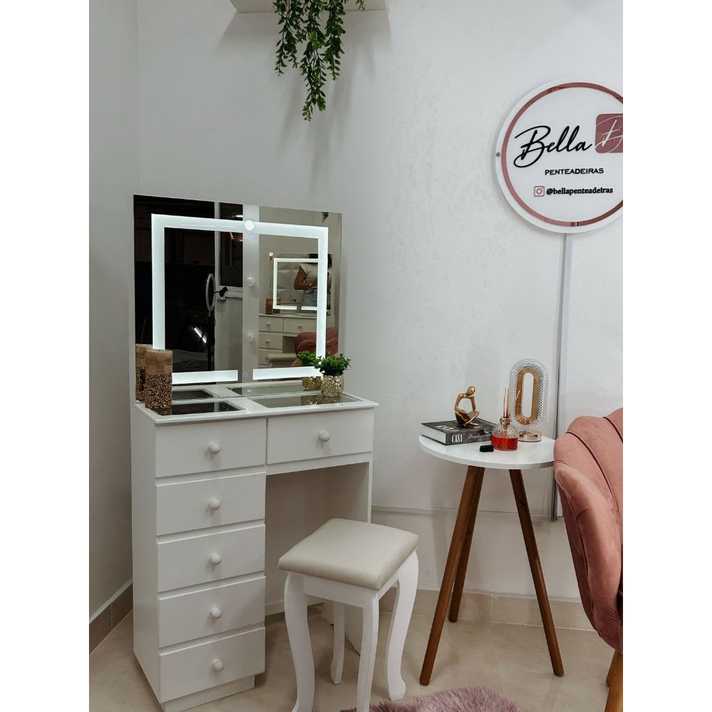Penteadeira Camarim Make 70 Jateada com luzes de LED e touch screen no espelho Com Corrediças Luxo