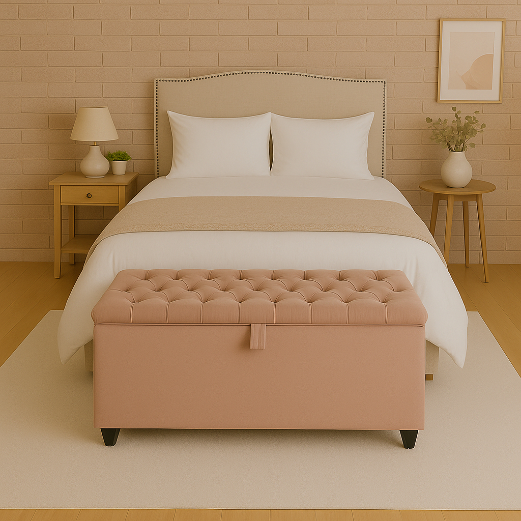 Baú Recamier Divã Sara Capitonê 130cm Tecido Suede Estrutura Madeira Para Cama Casal - AV