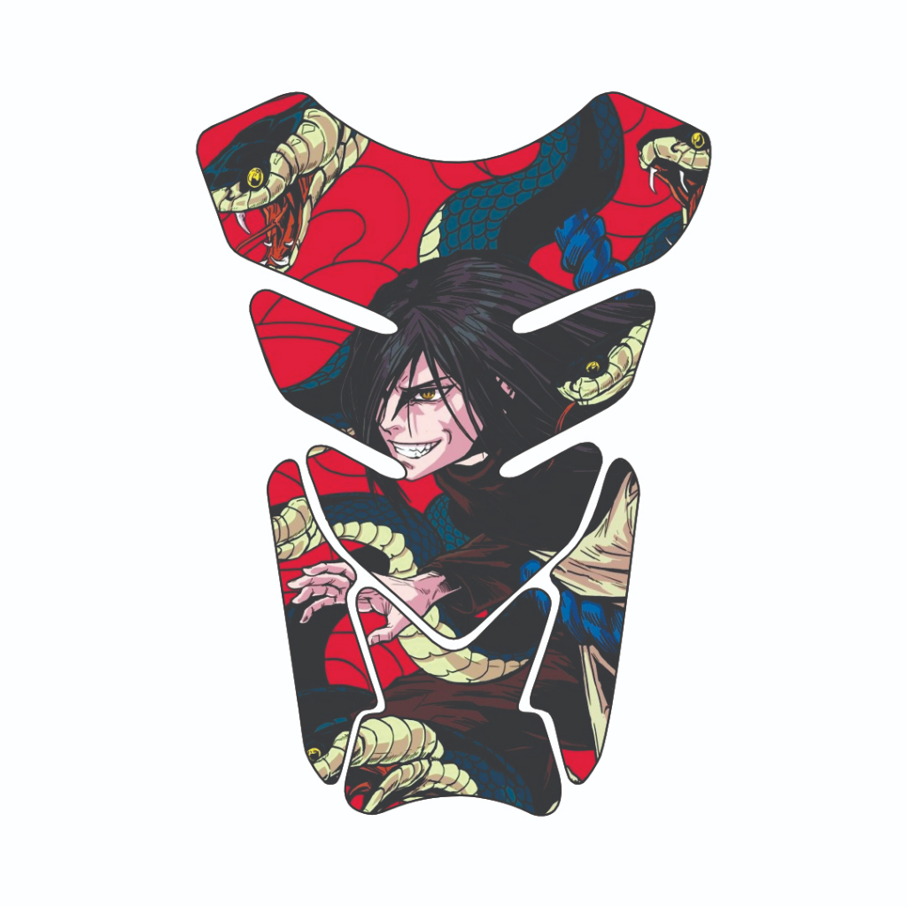 Protetor de Tanque Resinado Modelo Orochimaru Naruto Vermelho Tankpad Universal Alto Relevo 3D para Moto