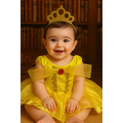 BODY FANTASIA TEMATICO LUXO INFANTIL BEBÊ PRINCESA BELLA MENINAS MESVERÁRIOS FESTAS CARNAVAL KIT