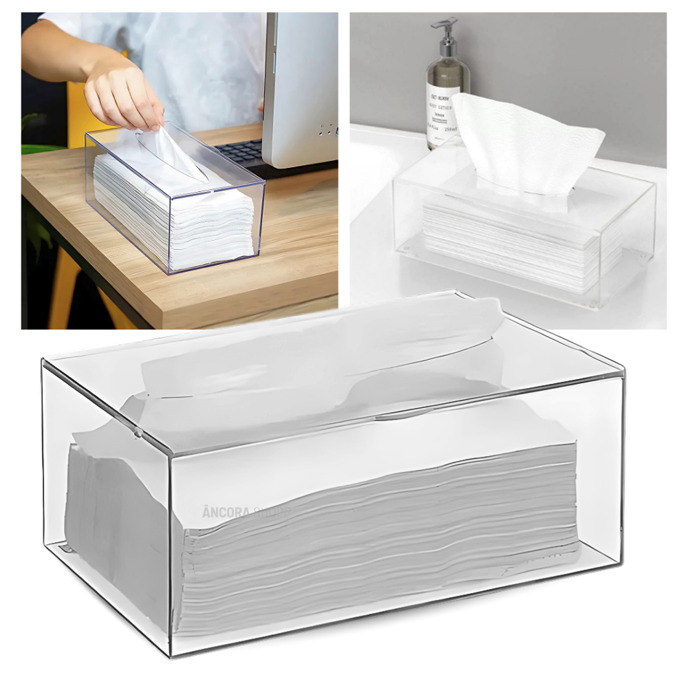 Caixa Porta Lenços Máscaras e Papel Toalha de Mesa Acrílico Cristal 19cm x 13cm em Oferta na Shopee