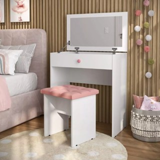 Penteadeira Escrivaninha Mesa Camarim Com Espelho e Gaveta e  Banqueta Rose em Oferta na Shopee