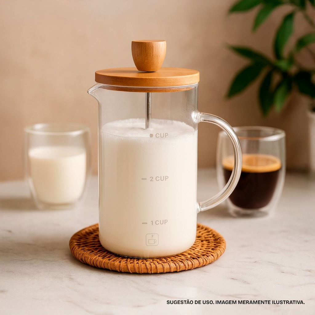 Cafeteira Prensa Francesa 600ml Vidro Borossilicato com Tampa e Alça de Bambu Para Café Espresso