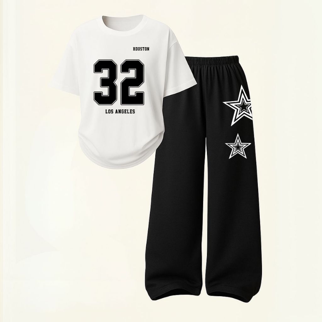 Conjunto Streetwear Oversized + Calça Wide Estilo Americano Unissex Novo Lançamento