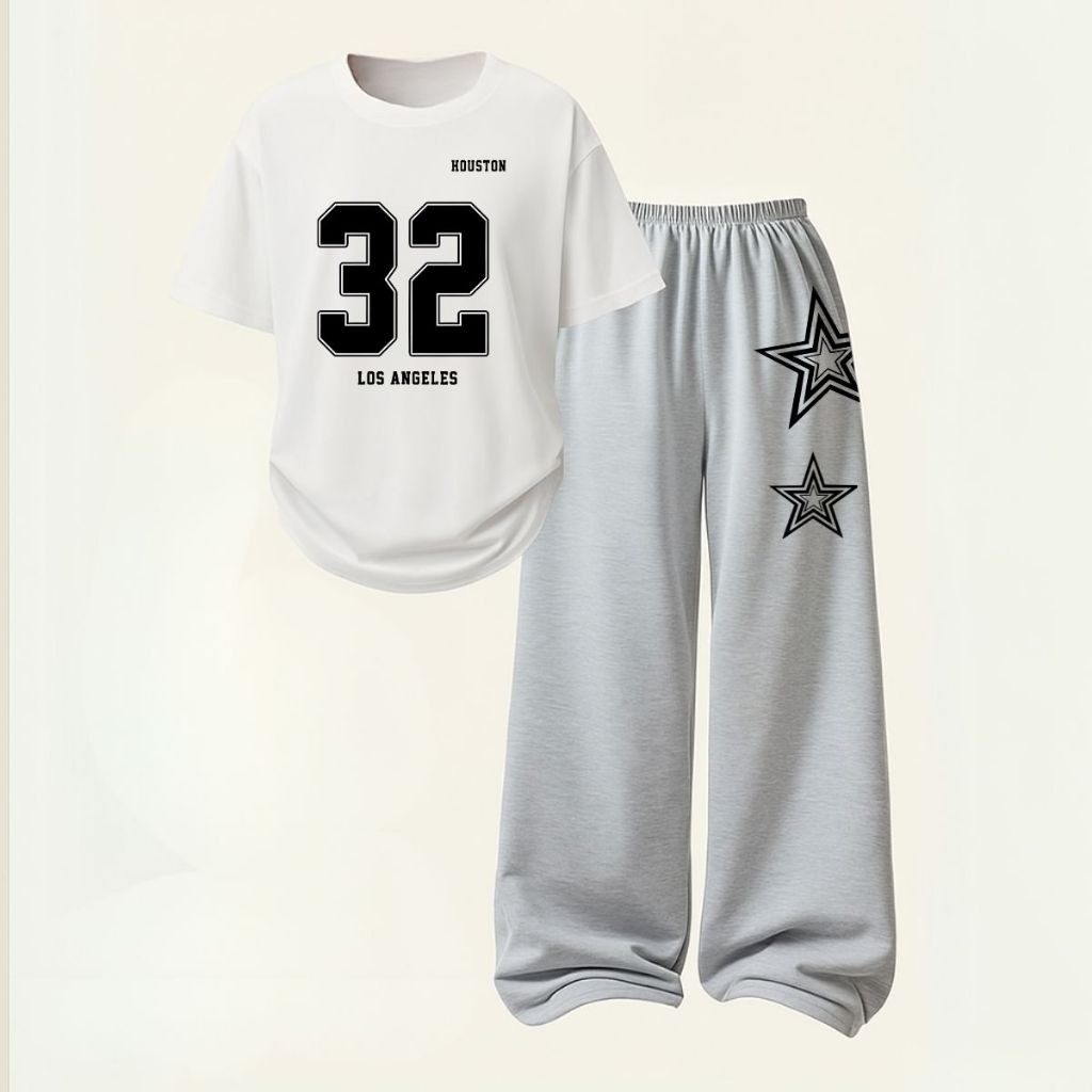 Kit Conjunto Streetwear Americano Camiseta Oversized + Calça Wide Leg Look Despojado