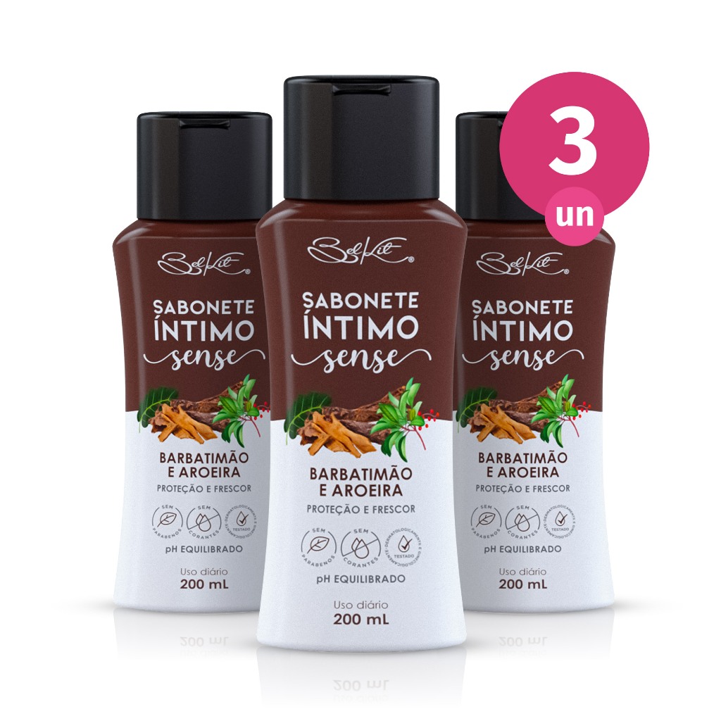 Kit 3 Sabonete Íntimo Sense com Extratos de Barbatimão e Aroeira 200ml Belkit