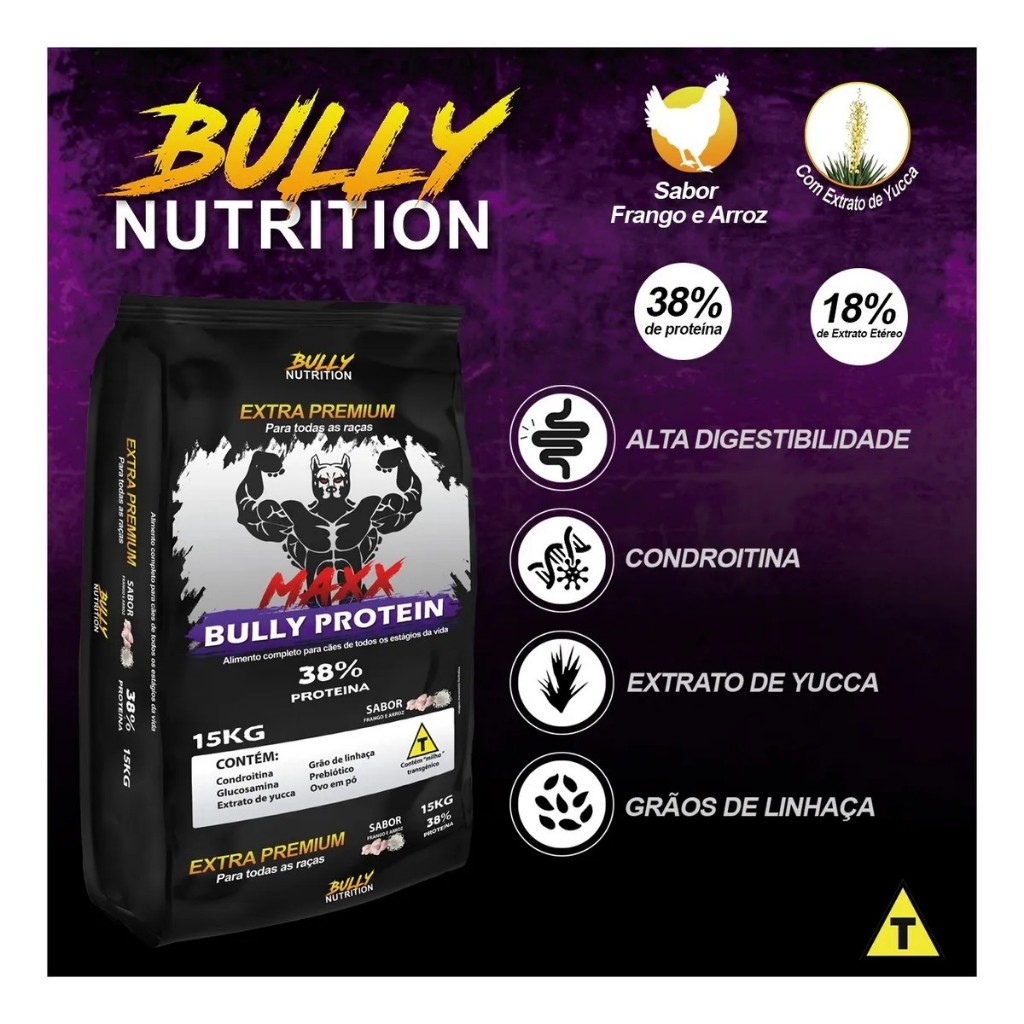 Ração 15kg Extra Premium Max Protein Bully Nutrition Adulto